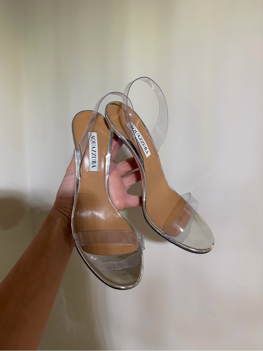 Aquazzura So Nude 105 PVC Sliver Slingback Sandals with Neutral Footbed
